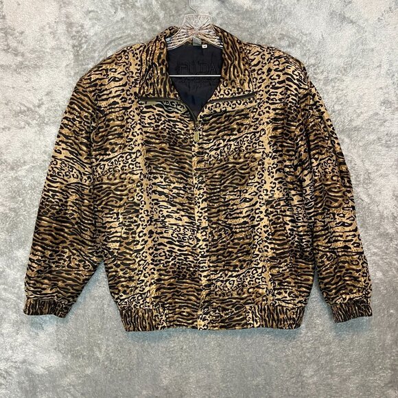 Fuda Jackets & Blazers - Vtg FUDA Women Animal Leopard Cheetah Silk Bomber Full Zip Structured Jacket M
